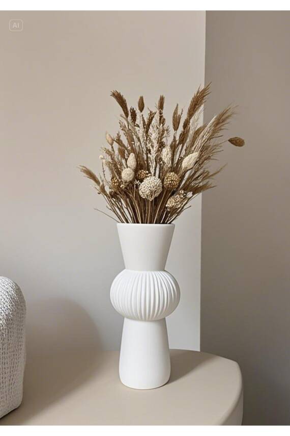 Uzun Beyaz Bohem Büyük Boy Seramik Nordic Tarz Beyaz Sade İskandinav Tarzı Vazo Seramik 25cm - 3