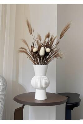 Uzun Beyaz Bohem Büyük Boy Seramik Nordic Tarz Beyaz Sade İskandinav Tarzı Vazo Seramik 25cm - 5