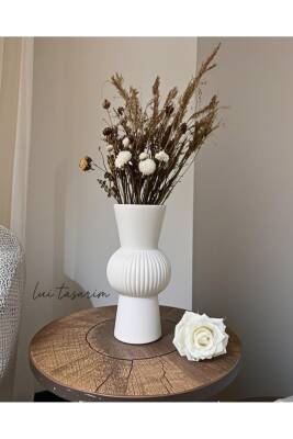 Uzun Beyaz Bohem Büyük Boy Seramik Nordic Tarz Beyaz Sade İskandinav Tarzı Vazo Seramik 25cm - 6