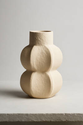 Vazo Doğal Dokulu Bej Krem Renk Büyük Boy 27 cm terra Seramik Modern Şık Uzun Vazo petrikkrem777, one size - 3