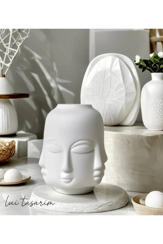 Vazo Trend Bohem Buddha Büyük Xl Boy Seramik Mat Beyaz Vazo - 1