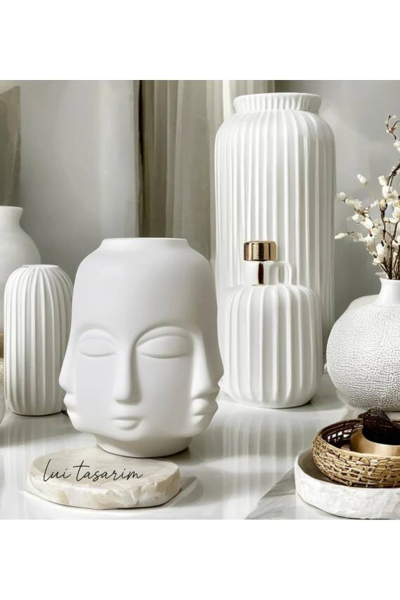 Vazo Trend Bohem Buddha Büyük Xl Boy Seramik Mat Beyaz Vazo - 3